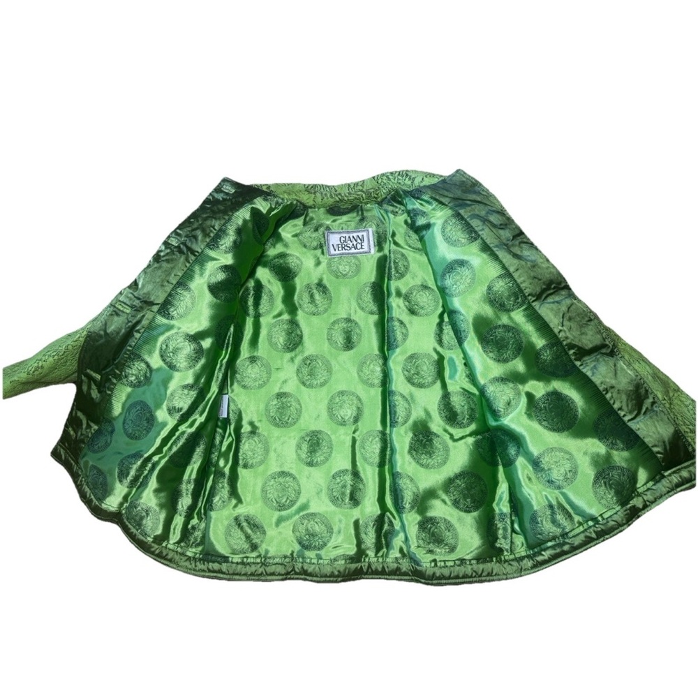 Gorgeous Vtg 1996 Gianni Versace Lime Green Lace Goose Down Puffer Jacket S/M - Picture 11 of 16